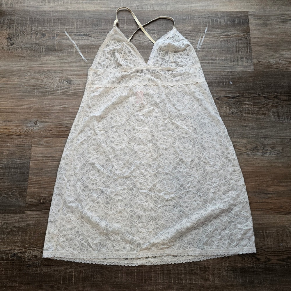 Victoria's Secret Floral Lace Slip Dress Cream Ivory Size XL Adjustable Straps